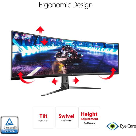 Asus ROG Strix XG49VQ 49” Curved Gaming FreeSync Monitor 144Hz Dual Full HD HDR Eye Care with DP HDMI Black - PakByte Computers 