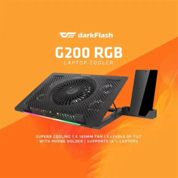 DarkFlash G200 LightStrip Laptop Cooler - Black - PakByte Computers 