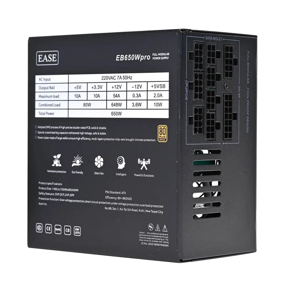 EASE EB650W Pro 80+ Bronze Fully Modular Power Supplies - PakByte Computers 