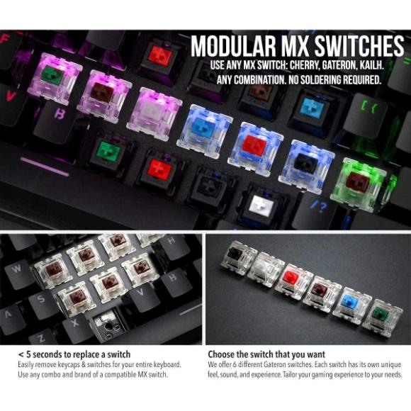 Glorious GMMK-BRN Modular Mechanical Gaming Keyboard - RGB LED Backlit, Brown Switches, Hot Swap Switches (Black) - PakByte Computers 