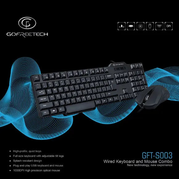 GOFREETECH GFT-S003 Wired Keyboard and Mouse Combo Set - PakByte Computers 