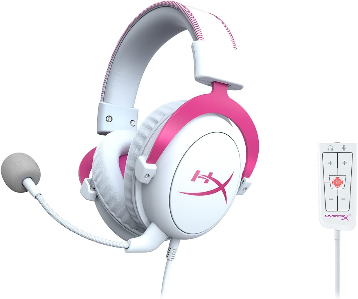 HyperX Cloud 2 - Gaming Headset, 7.1 Virtual Surround Sound - White/Pink - PakByte Computers 