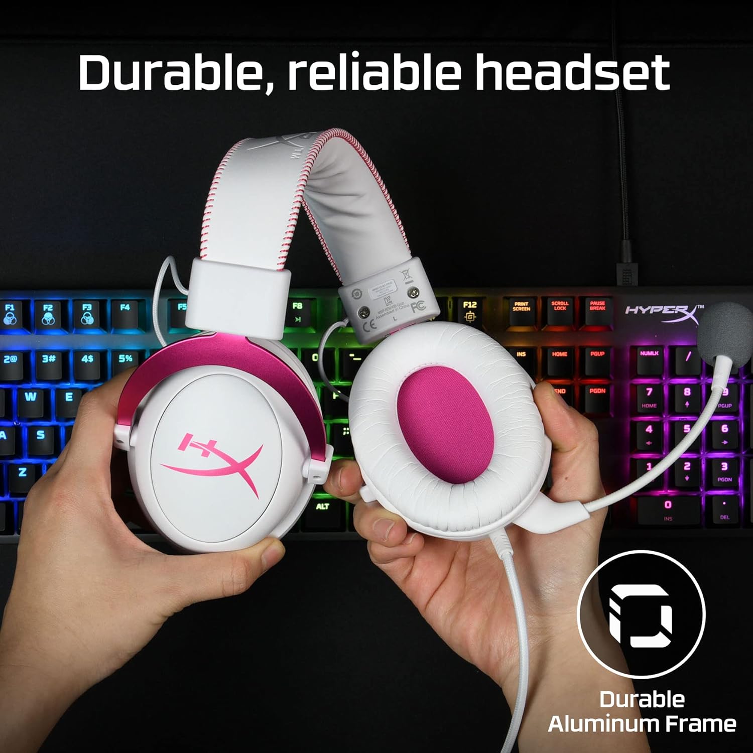 HyperX Cloud 2 Gaming Headset 7.1 Virtual Surround Sound White Pink