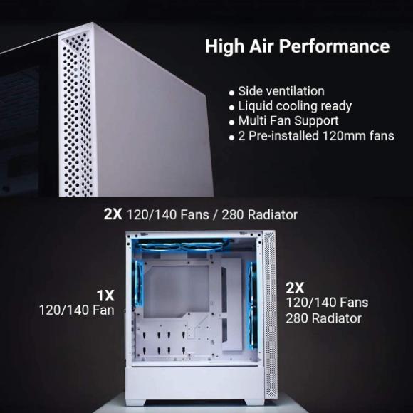 Lian Li LANCOOL 205 (White) Mid-Tower Chassis ATX Computer Case PC Gaming Case (White) w/Tempered Glass Side Panel 2x120mm Fan Pre-Installed - PakByte Computers 