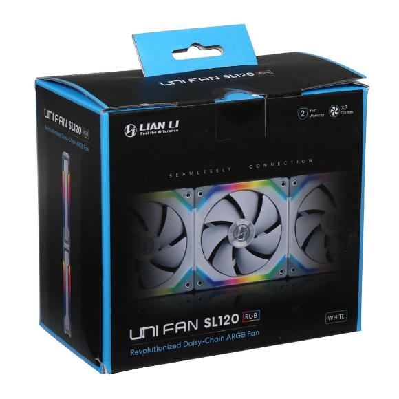 Lian Li UNI SL120 120mm RGB Triple Pack Cooling Fan (White) - PakByte Computers 