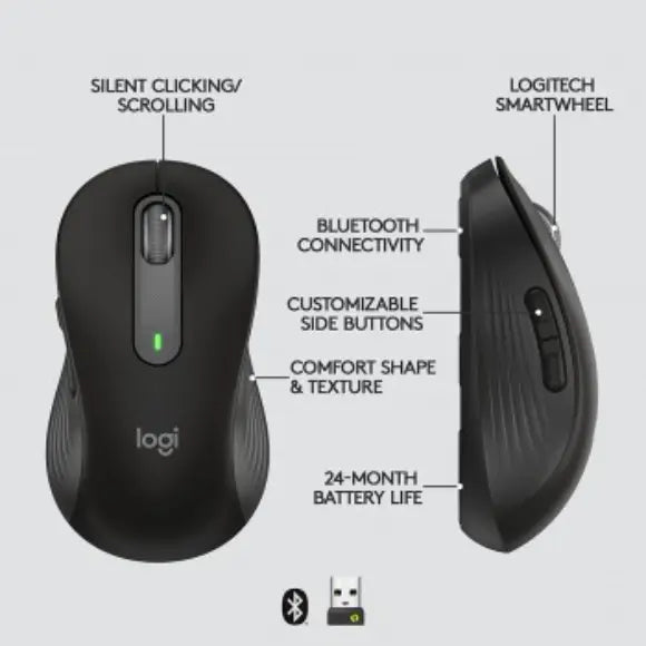 Logitech Signature M650 Medium Size Wireless Mouse - Black - PakByte Computers 