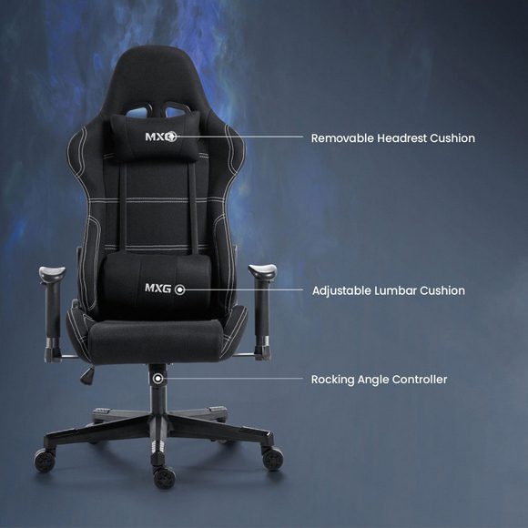 MXG FGC-01 Upholstered Fabric with Headrest and Lumbar Support Gaming Chair - PakByte Computers 