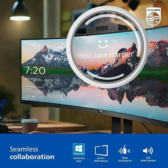 PHILIPS 34E1C5600HE 34" UltraWide Monitor with Built-in Windows Hello Webcam & Noise Canceling Mic - PakByte Computers 