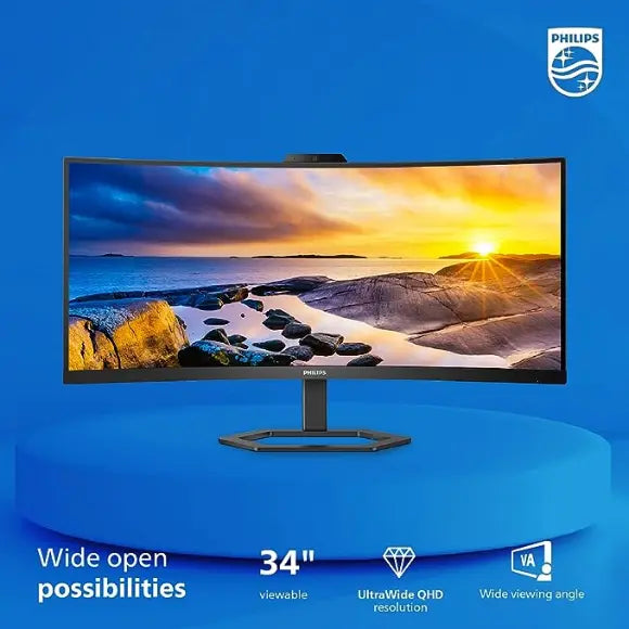 PHILIPS 34E1C5600HE 34" UltraWide Monitor with Built-in Windows Hello Webcam & Noise Canceling Mic - PakByte Computers 