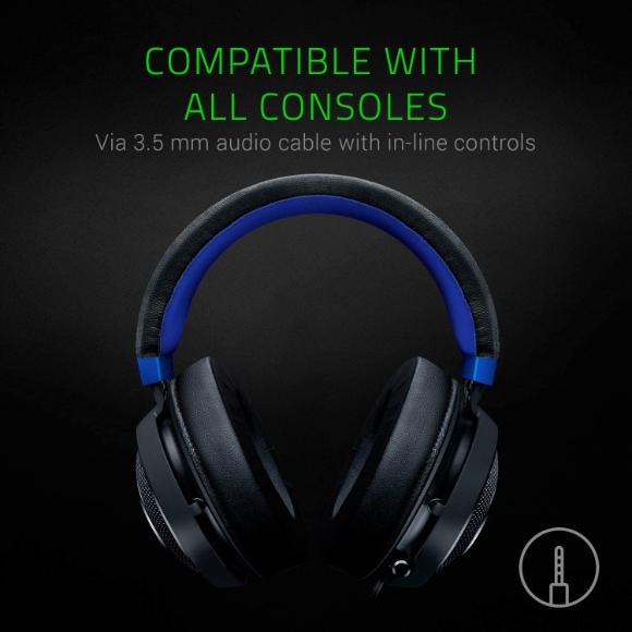 Razer Kraken Gaming Headset: For PC, PS4, PS5, Switch, Xbox One, Xbox Series X & S, Mobile - 3.5 mm Headphone Jack - Black/Blue - PakByte Computers 