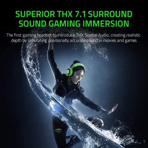 Razer Kraken Tournament Edition THX 7.1 Surround Sound Gaming Headset: Retractable Noise Cancelling Mic - USB DAC – Green - PakByte Computers 