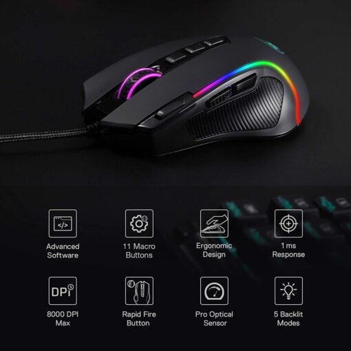 Redragon M612 PREDATOR RGB 8000 DPI Gaming Mouse with Rapid Fire Button - PakByte  