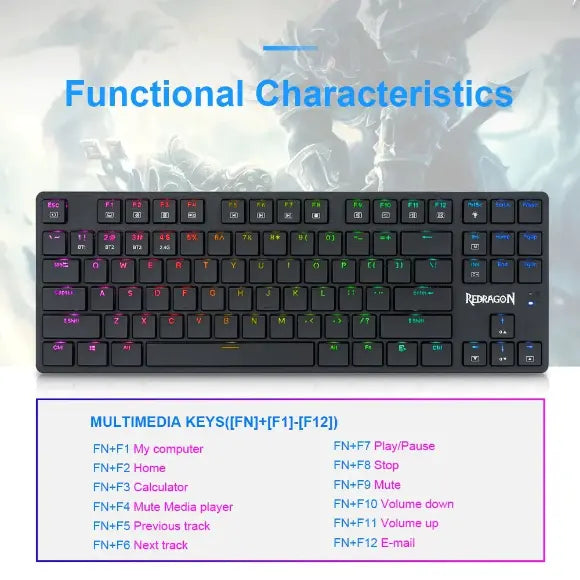 REDRAGON K539 Anubis Wireless RGB Mechanical Keyboard - Black - PakByte Computers 