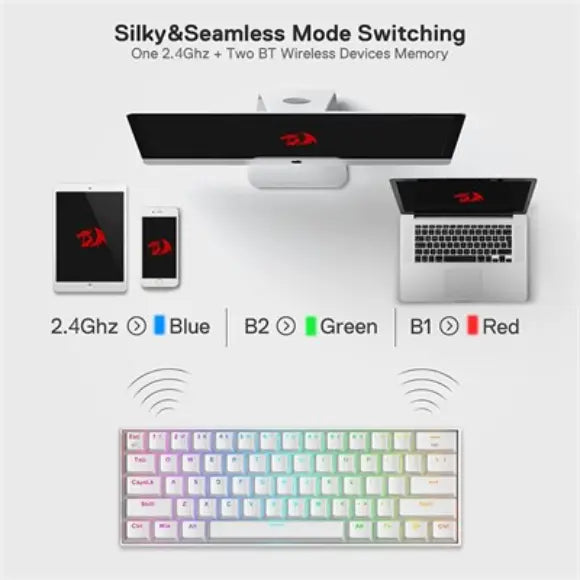 Redragon DRACONIC PRO K530 RGB Wireless Mechanical Gaming Keyboard - White - PakByte Computers 