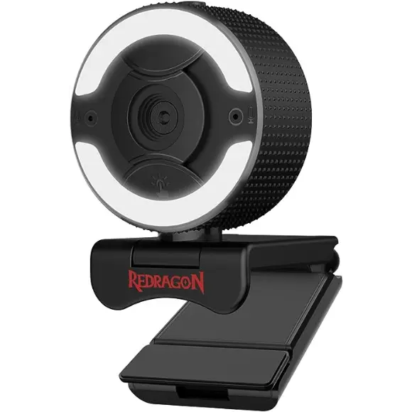 Redragon GW910 1080P PC Webcam w/Dual Microphone, Adjustable Ring Light, Digital Zoom & Privacy Cover - PakByte Computers 