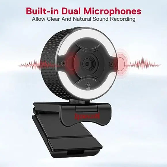 Redragon GW910 1080P PC Webcam w/Dual Microphone, Adjustable Ring Light, Digital Zoom & Privacy Cover - PakByte Computers 