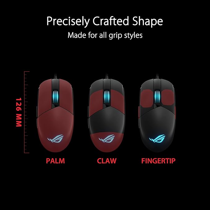 ASUS ROG Strix Impact III Gaming Mouse: Wired, Lightweight, 12K DPI, Programmable Buttons, Replaceable Switches, FPS, Black. - PakByte Computers 