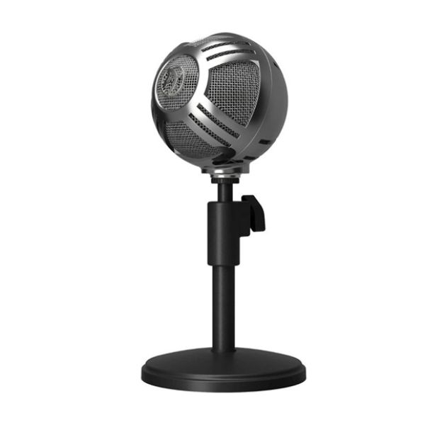 AROZZI SFERA CHROME MICROPHONE - BLACK, USB CABLE & CABLE CLIP 3.5MM HEADPHONE JACK, ADJUSTABLE STAND - PakByte Computers 