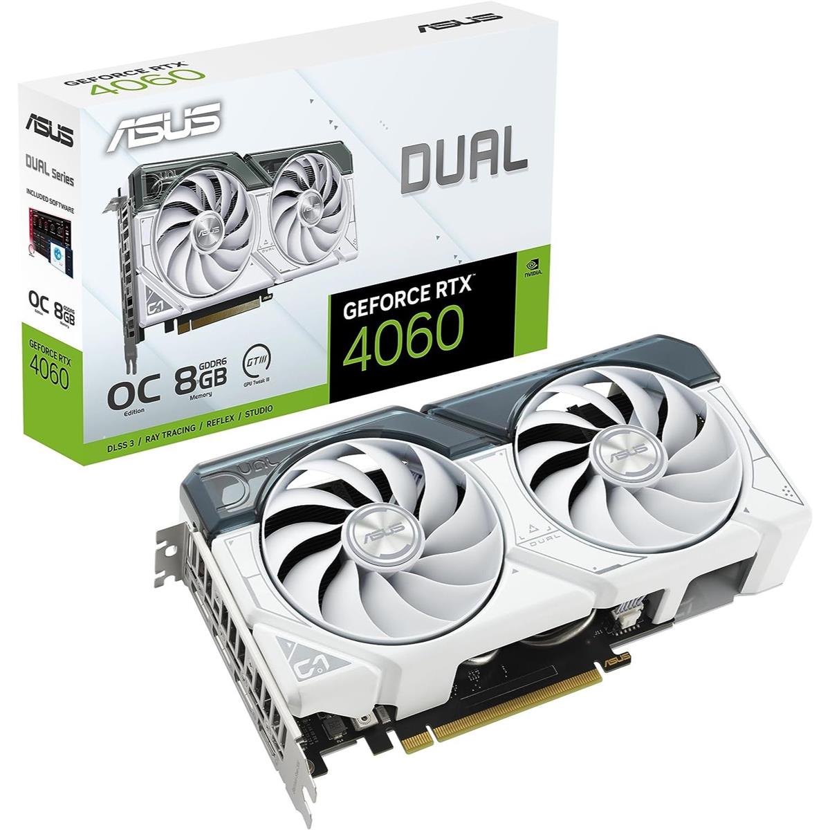 Asus Dual GeForce RTX 4060 OC Edition 8GB Graphics Card - White - PakByte Computers 