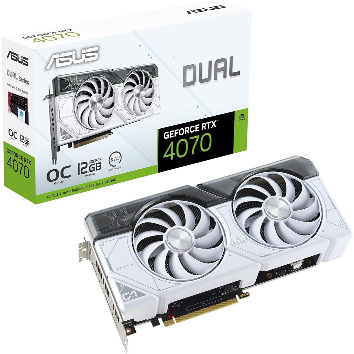 Asus Dual GeForce RTX 4070 White OC Edition 12GB GDDR6X Graphics Card - PakByte Computers 