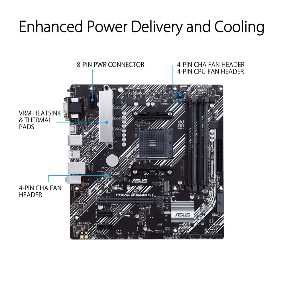 ASUS Prime B450M-A II AMD AM4 mATX Gaming Motherboard - PakByte Computers 