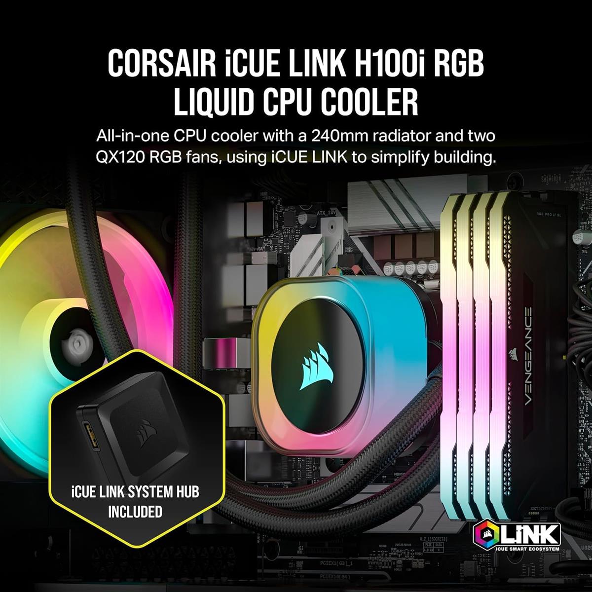 Corsair iCUE Link H100i RGB AIO 240mm Liquid CPU Cooler - PakByte Computers 