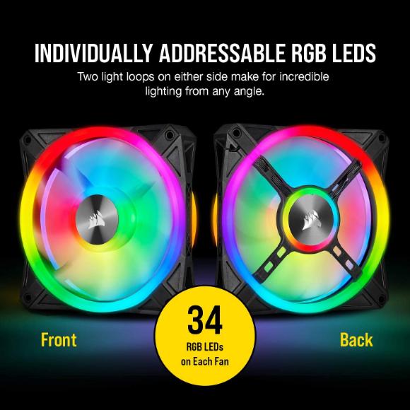 Corsair QL Series, QL120 RGB, 120mm RGB LED Fan, Triple Pack with Lighting Node Core - PakByte Computers 