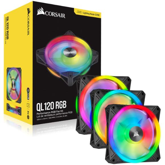 Corsair QL Series, QL120 RGB, 120mm RGB LED Fan, Triple Pack with Lighting Node Core - PakByte Computers 