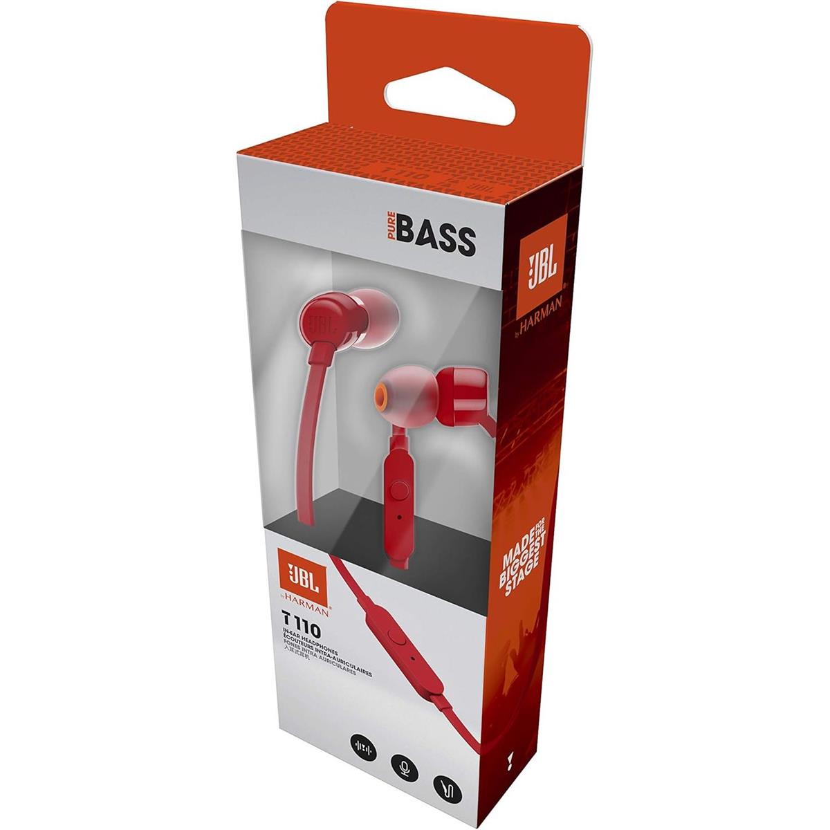 JBL Tune 110 In-Ear Headphone with One-Button Remote - Red