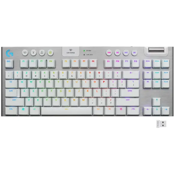 Logitech G915 TKL Tenkeyless LIGHTSPEED Wireless RGB Mechanical Gaming Keyboard - Tactile Switch (White) - PakByte Computers 