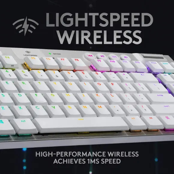 Logitech G915 TKL Tenkeyless LIGHTSPEED Wireless RGB Mechanical Gaming Keyboard - Tactile Switch (White) - PakByte Computers 