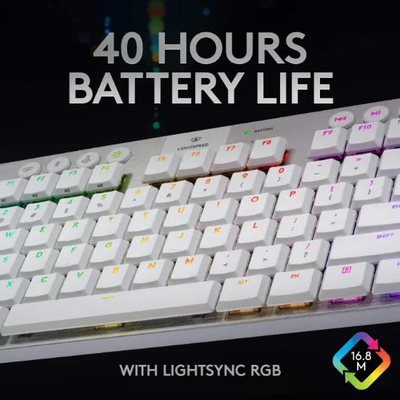 Logitech G915 TKL Tenkeyless LIGHTSPEED Wireless RGB Mechanical Gaming Keyboard - Tactile Switch (White) - PakByte Computers 