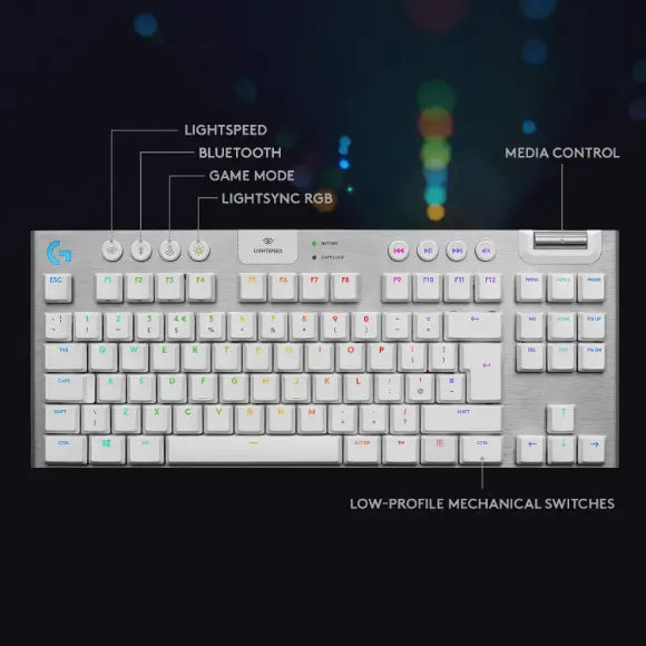 Logitech G915 TKL Tenkeyless LIGHTSPEED Wireless RGB Mechanical Gaming Keyboard - Tactile Switch (White) - PakByte Computers 