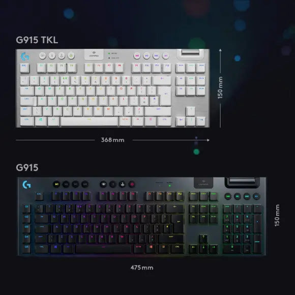 Logitech G915 TKL Tenkeyless LIGHTSPEED Wireless RGB Mechanical Gaming Keyboard - Tactile Switch (White) - PakByte Computers 