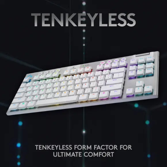 Logitech G915 TKL Tenkeyless LIGHTSPEED Wireless RGB Mechanical Gaming Keyboard - Tactile Switch (White) - PakByte Computers 