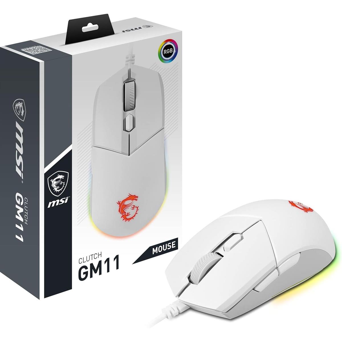 MSI Clutch GM11 White Gaming Mouse, 5000 DPI, 10M Omron Switches, Optical Sensor, Symmetrical Ergonomic Design, RGB Mystic Light Compatible - PakByte  