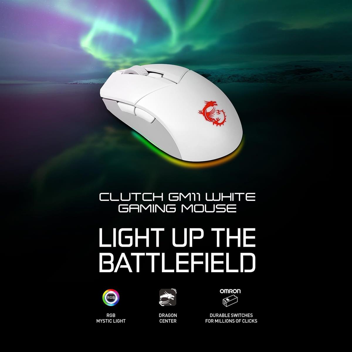 MSI Clutch GM11 White Gaming Mouse, 5000 DPI, 10M Omron Switches, Optical Sensor, Symmetrical Ergonomic Design, RGB Mystic Light Compatible - PakByte  