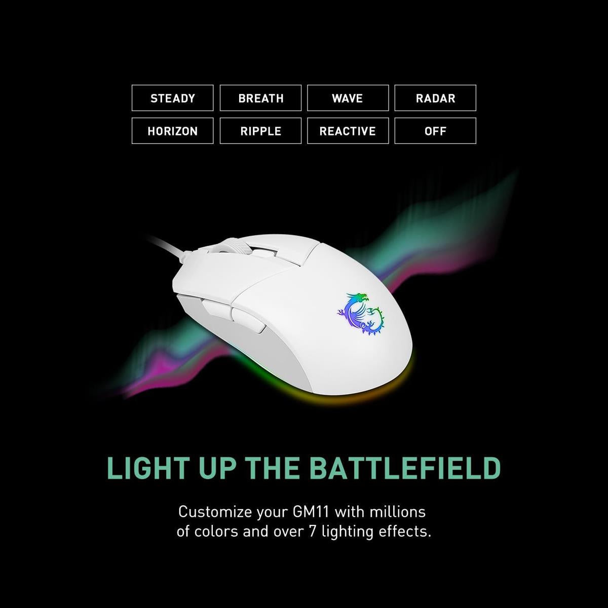 MSI Clutch GM11 White Gaming Mouse, 5000 DPI, 10M Omron Switches, Optical Sensor, Symmetrical Ergonomic Design, RGB Mystic Light Compatible - PakByte  