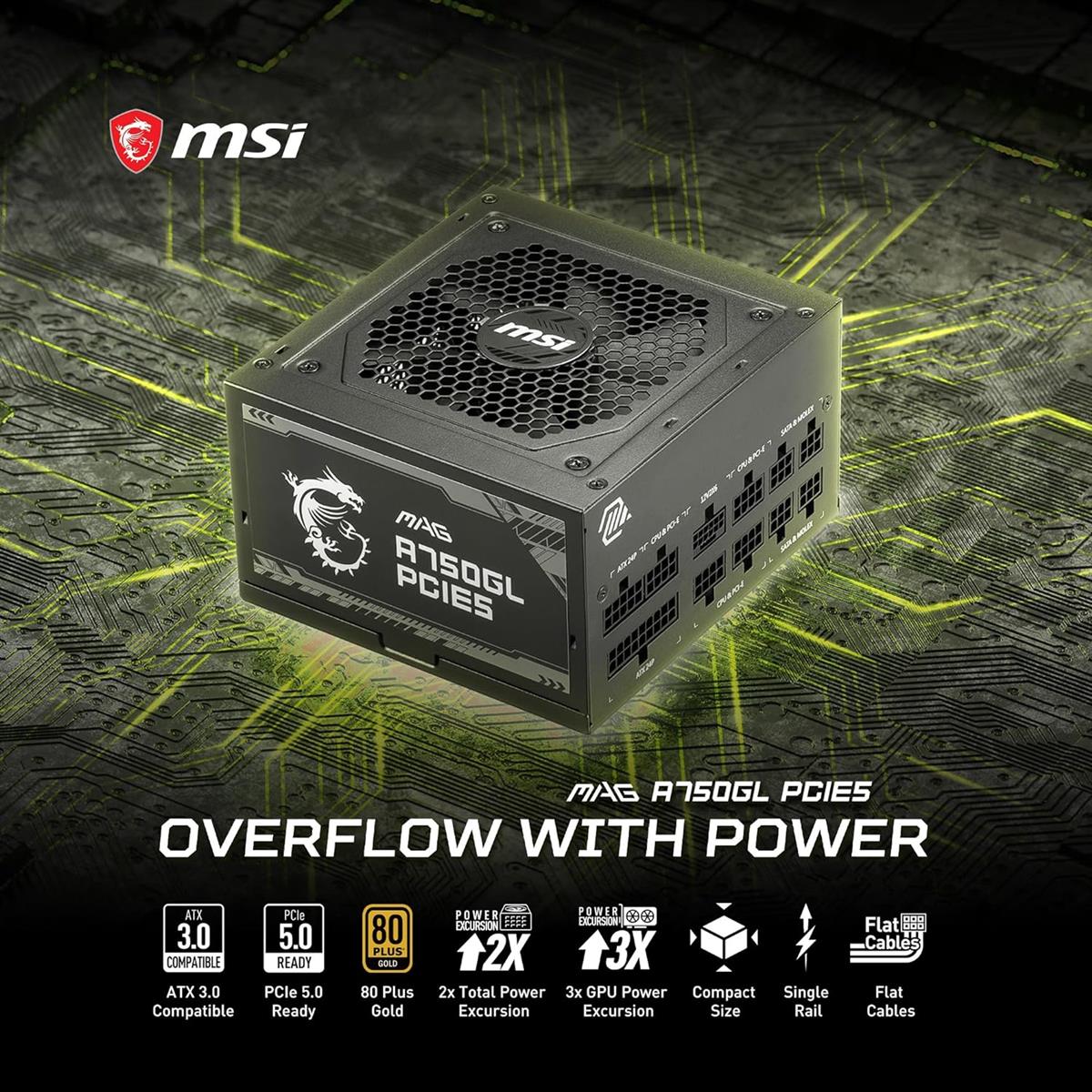 MSI MAG A750GL PCIE5 750W 80 Plus Gold Fully Modular Power Supply - PakByte Computers 