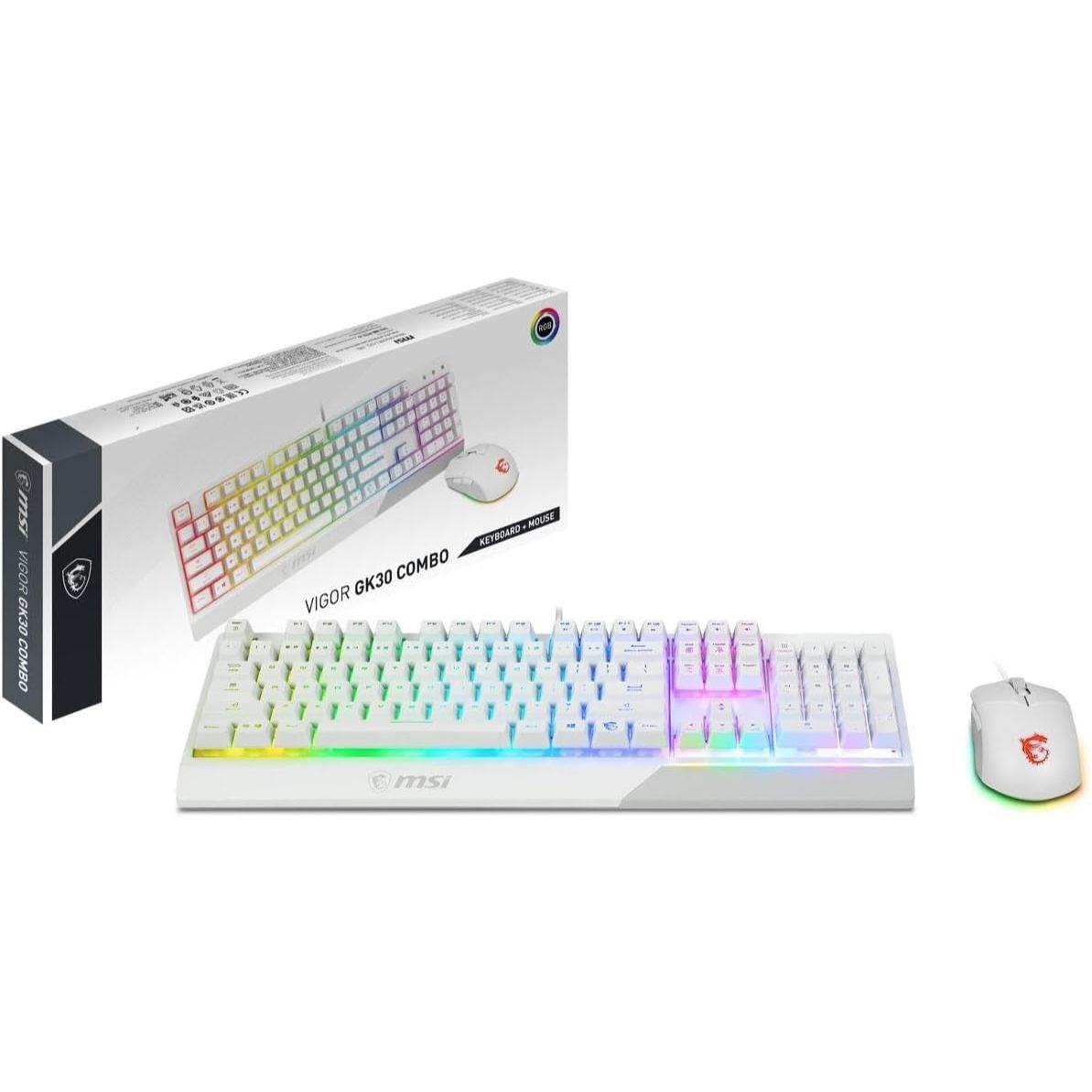 MSI Vigor GK30 Combo White, 6-Zone RGB GK30 Gaming Keyboard & GM11 Gaming Mouse, Water Repellent & Splash-Proof, 5000 DPI - PakByte  