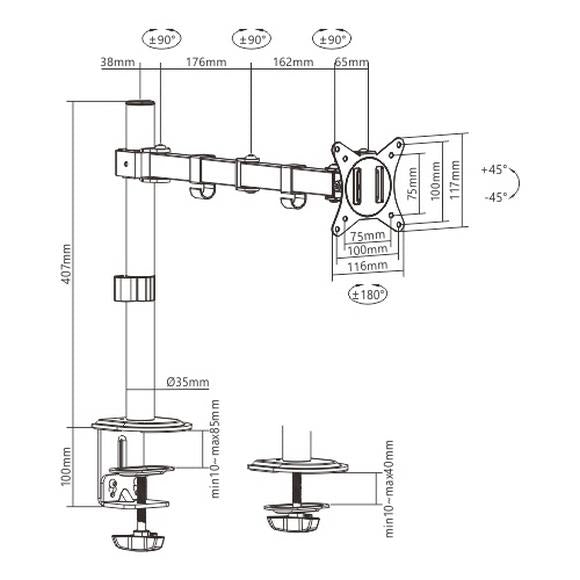 MXG BMA-12P Single Steel Articulating Monitor Arm - PakByte Computers 