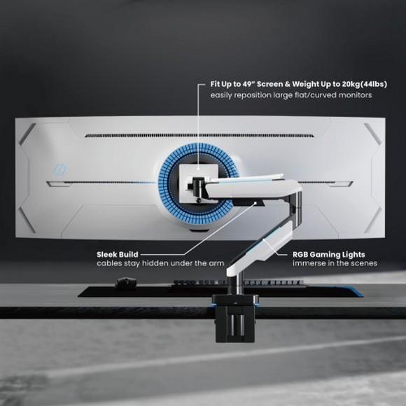 MXG HMA-12R Single Heavy Duty RGB Gaming Monitor Arm - Matte White - PakByte Computers 