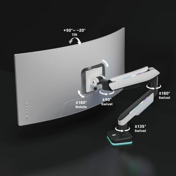 MXG HMA-12R Single Heavy Duty RGB Gaming Monitor Arm - Matte White - PakByte Computers 