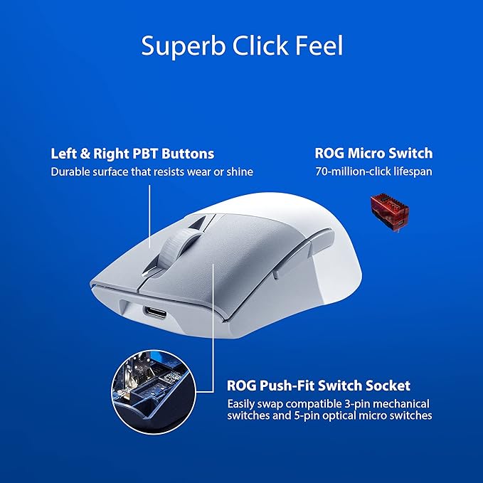 Asus ROG Keris Wireless Mouse: Triple Connectivity, 36K DPI, 5 Buttons, SpeedNova, Replaceable Switches, Paracord,white. - PakByte Computers 