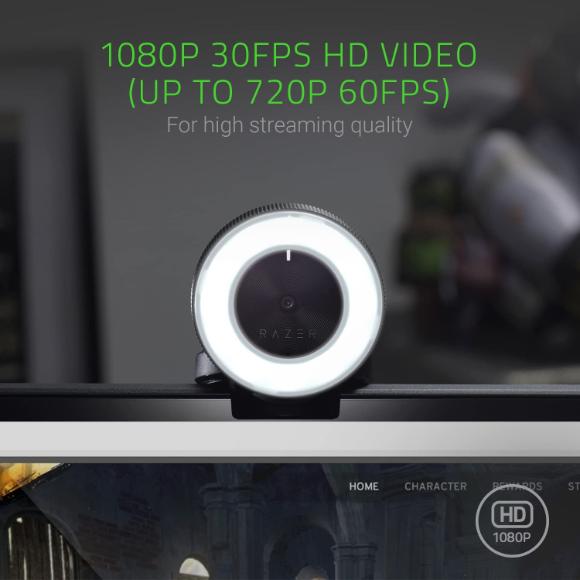 Razer Kiyo Streaming Webcam: 1080p 30 FPS / 720p 60 FPS - Ring Light w/ Adjustable Brightness - Built-in Microphone - Advanced Autofocus - PakByte Computers 