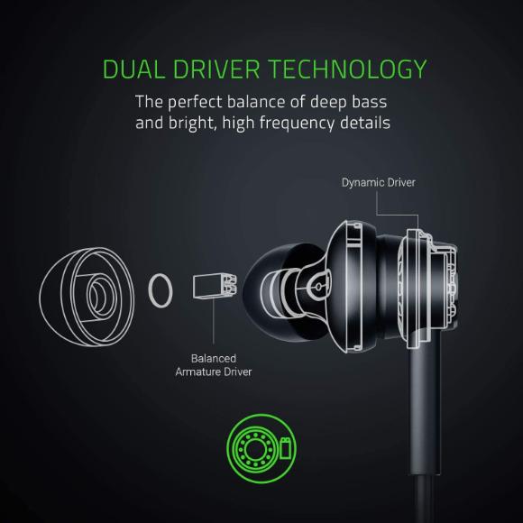 Razer Hammerhead Duo Wired Earbuds: Braided Cable - 3.5mm Headphone Jack - Matte Black - PakByte Computers 