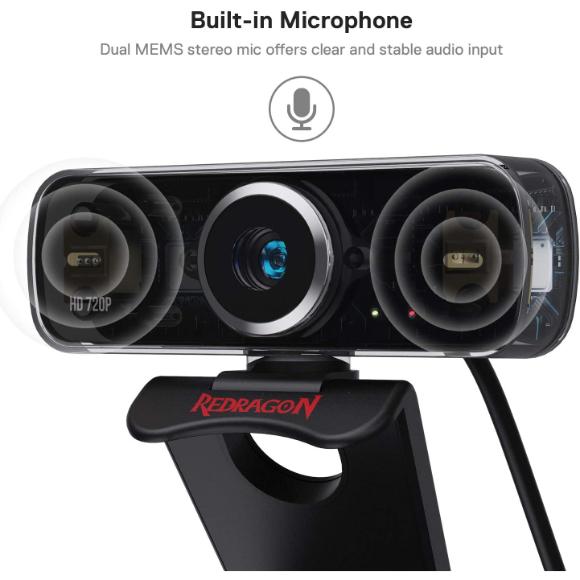 Redragon GW600 720P Webcam with Built-in Dual Microphone, 360-Degree Rotation - 2.0 USB Skype Computer Web Camera - PakByte Computers 