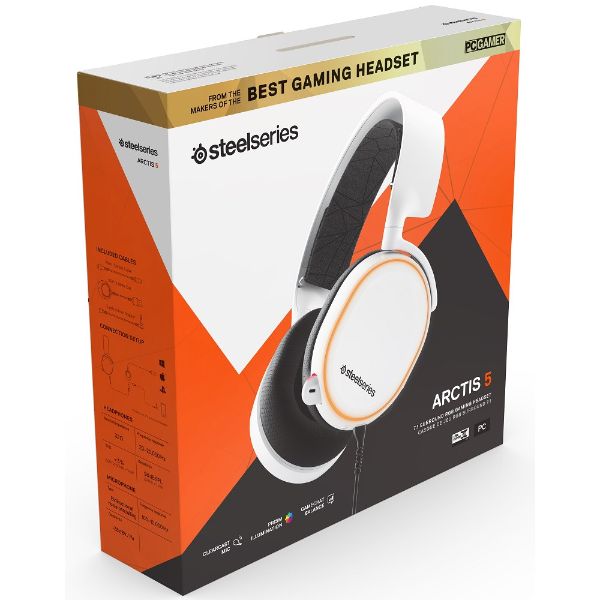 SteelSeries Arctis 5 (2019 Edition) RGB Illuminated Gaming Headset with DTS Headphone:X v2.0 Surround for PC and PlayStation 4 – White - PakByte Computers 