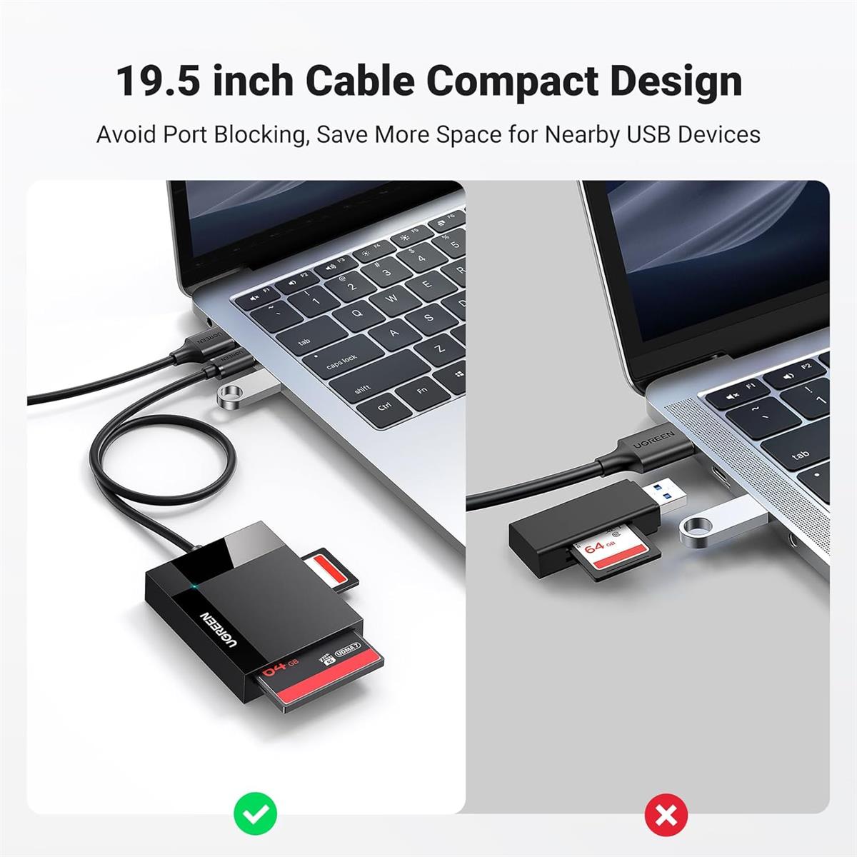 Ugreen 4-in-1 SD Card Reader USB 3.0 Card Hub Adapter 5Gbps Read 4 Cards Simultaneously CF, CFI, TF, SDXC, SDHC, SD, MMC, Micro SDXC, Micro SD, Micro SDHC, MS, UHS-I - Black - PakByte  