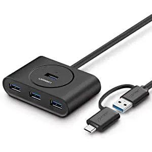 Ugreen USB Hub 4-Port USB 3.0 Hub with 1M Extension Cable, OTG USB-C Plug, High-Speed Portable USB Splitter for MacBook Air, Mac Mini, iMac Pro, Surface Pro, XPS, PC, Flash Drive, Mobile HDD, Black - PakByte  